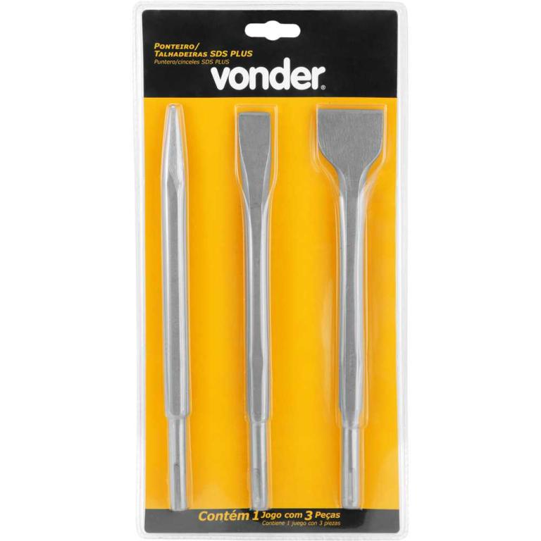 JOGO DE PONTEIRO E TALHADEIRAS SDS PLUS, 3 PEÇAS, VONDER