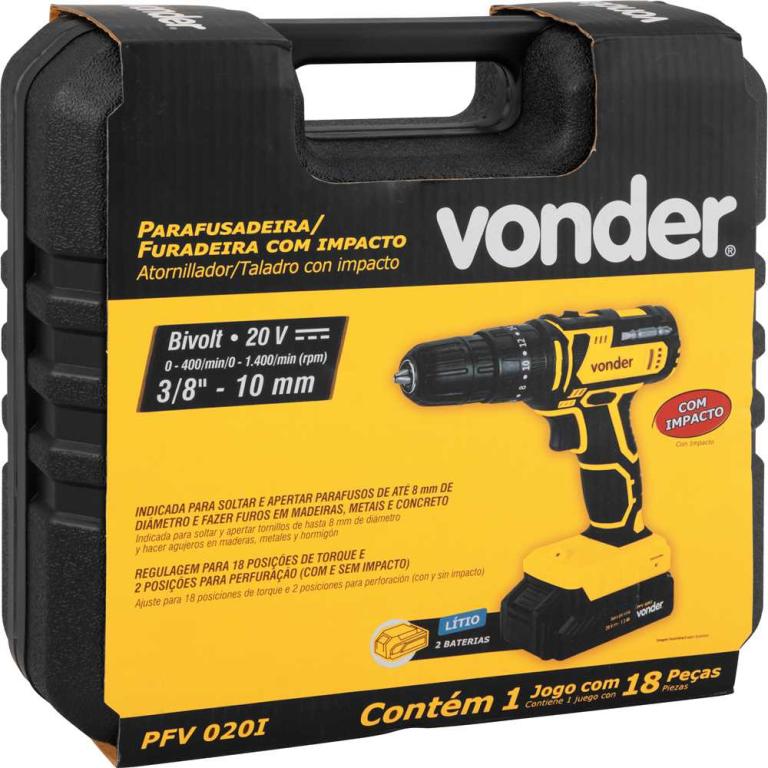 PARAFUSADEIRA IMPACTO A BATERIA, 20V FONTE BIV AUTOMATIC PFV 020I VONDER