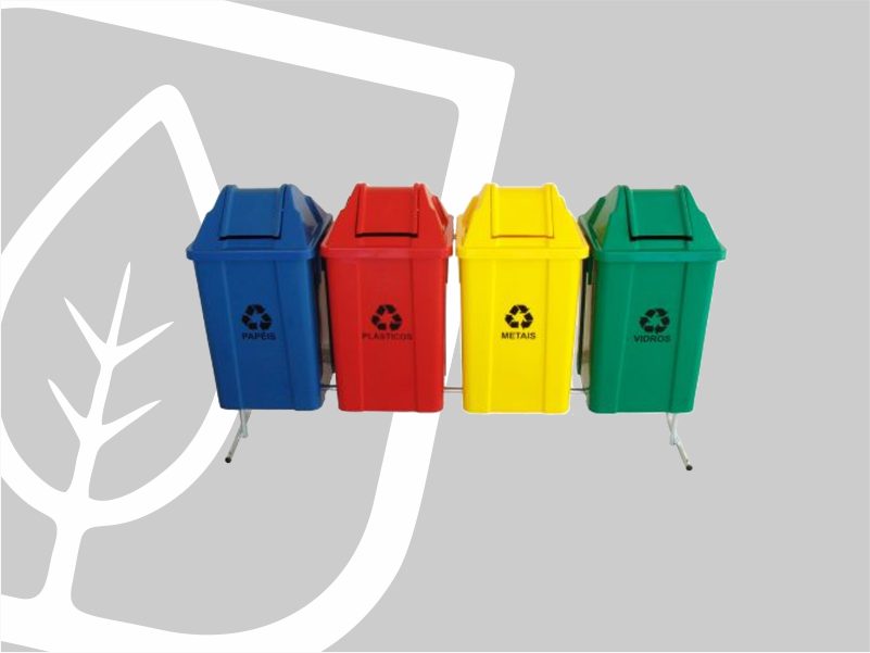 CONJUNTO COLETA SELETIVA 100L C/4 CESTOS TAMPA VAI VEM