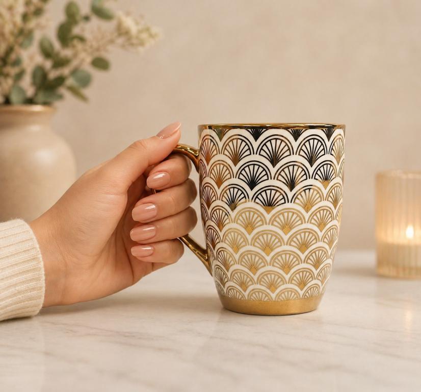 A Caneca de Porcelana detalhe dourado STR002, Caixa c/72 UN, colocar no carrinho somente múltiplos da caixa.