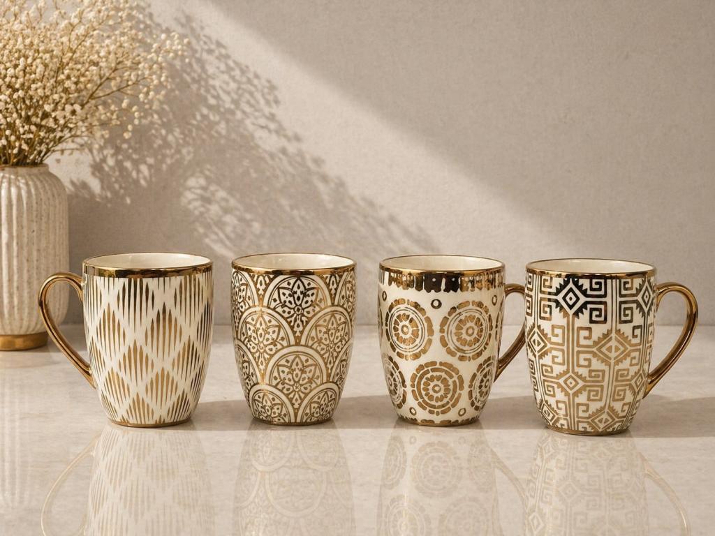 A Caneca de Porcelana Estampa Marroquina Dourada STR005, Caixa c/72 UN, colocar no carrinho somente múltiplos da caixa.