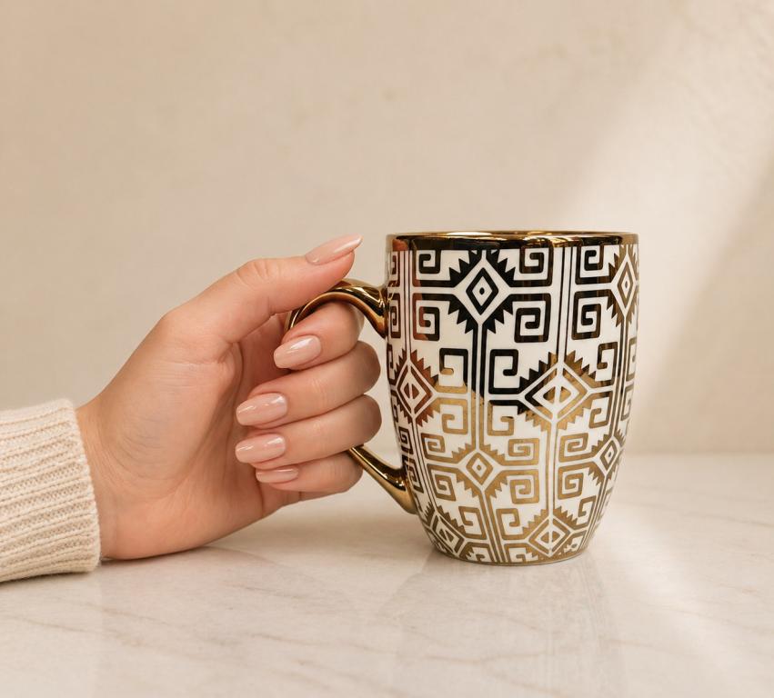 A Caneca de Porcelana Estampa Marroquina Dourada STR005, Caixa c/72 UN, colocar no carrinho somente múltiplos da caixa.