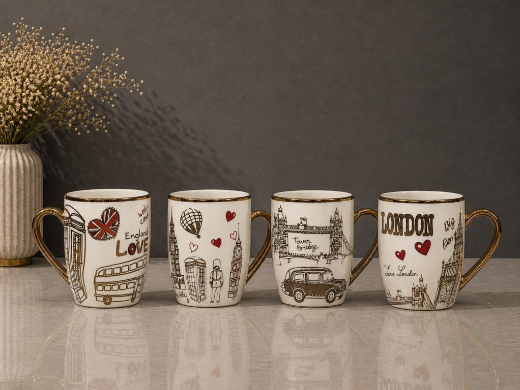 A Caneca de Porcelana Estampa Londres em Dourado STR015, Caixa c/72 UN, colocar no carrinho somente múltiplos da caixa.