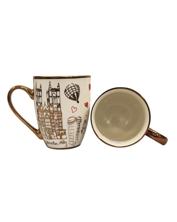 A Caneca de Porcelana Estampa Londres em Dourado STR015, Caixa c/72 UN, colocar no carrinho somente múltiplos da caixa.
