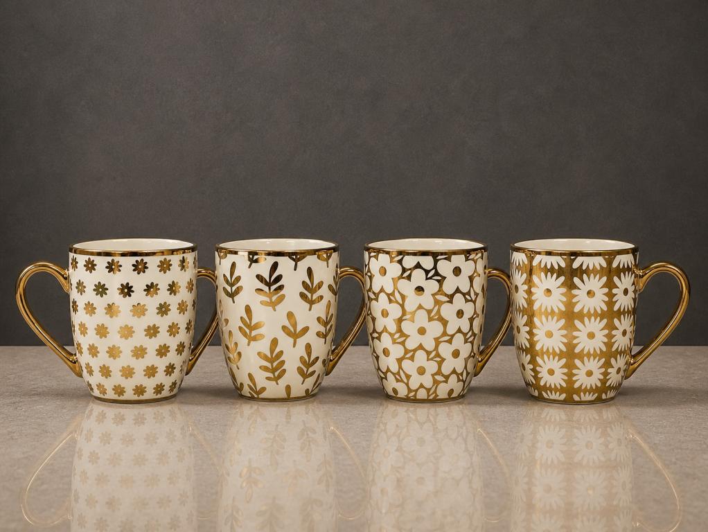 A Caneca de Porcelana Estampada Flores em Dourado STR004, Caixa c/72 UN, colocar no carrinho somente múltiplos da caixa.