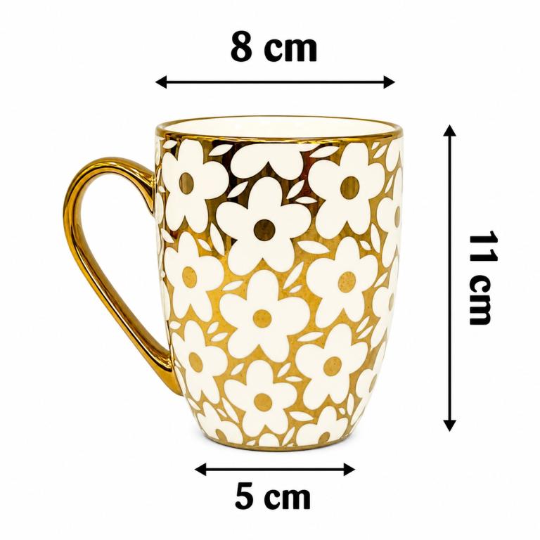 A Caneca de Porcelana Estampada Flores em Dourado STR004, Caixa c/72 UN, colocar no carrinho somente múltiplos da caixa.