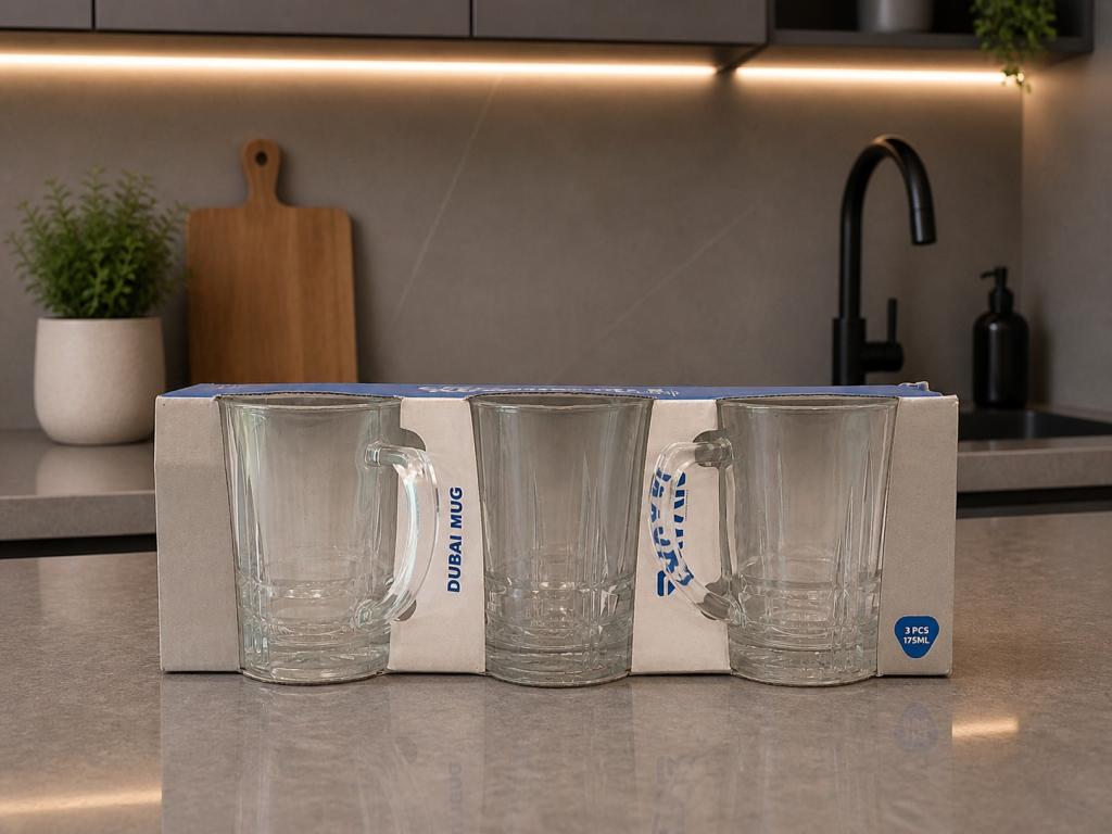 A Kit Caneca de Vidro Dubai Mug c/ 3 un 175 ml RYGX054, Caixa c/16 Kit, colocar no carrinho somente múltiplos da caixa.