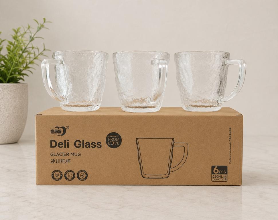 A Kit Caneca de Vidro Glacier Mug c/ 6 un 260 ml UV1006, Caixa c/ 8 kit, colocar no carrinho somente múltiplos da caixa.