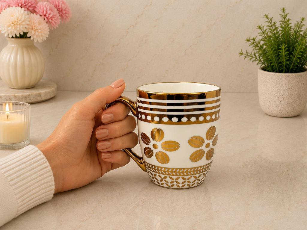 A Caneca de Porcelana Florais Dourados STR011, Caixa c/72 UN, colocar no carrinho somente múltiplos da caixa.
