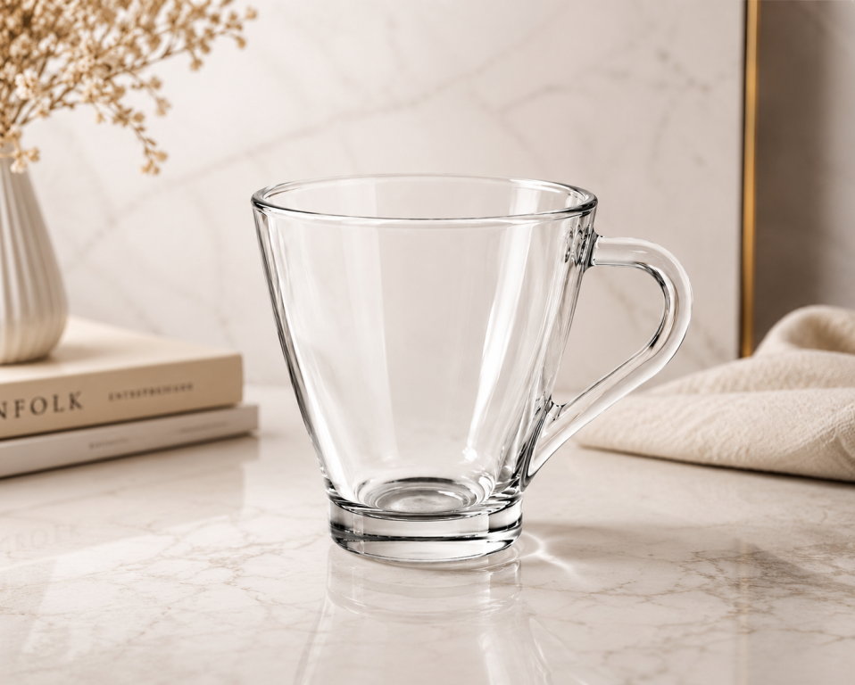 A Caneca de Vidro 270 ml 8,5L x 9,5a MS947, Caixa c/72 UN, colocar no carrinho somente múltiplos da caixa.