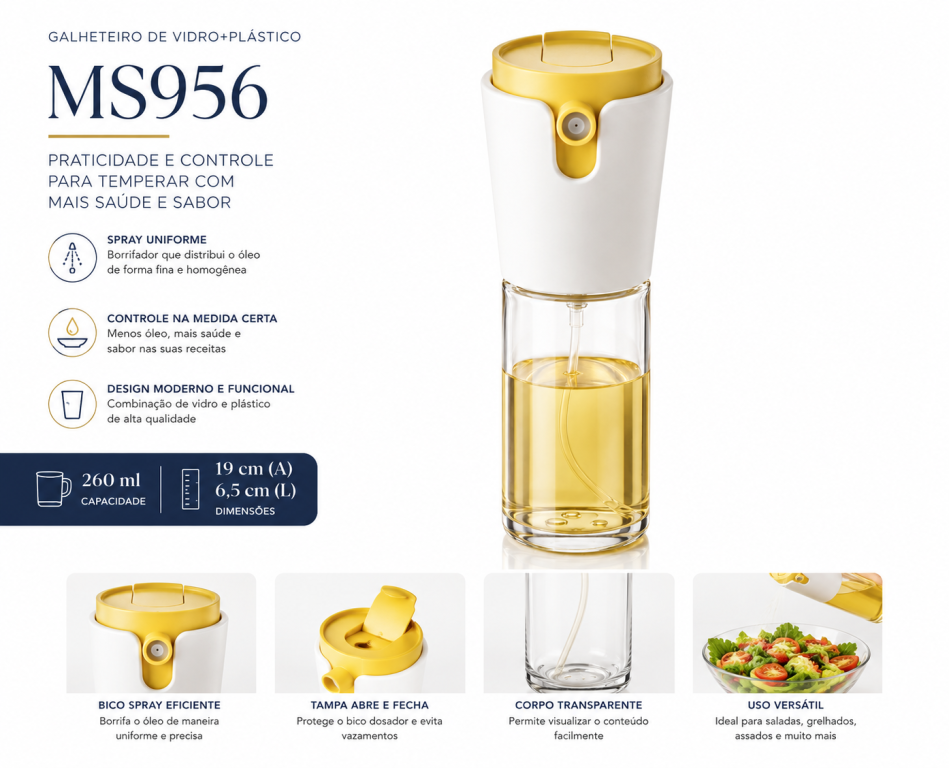 J Galheteiro de Vidro + Plástico 260 ml 19A x 6,5L MS956, Caixa c/70 UN, colocar no carrinho somente múltiplos da caixa.