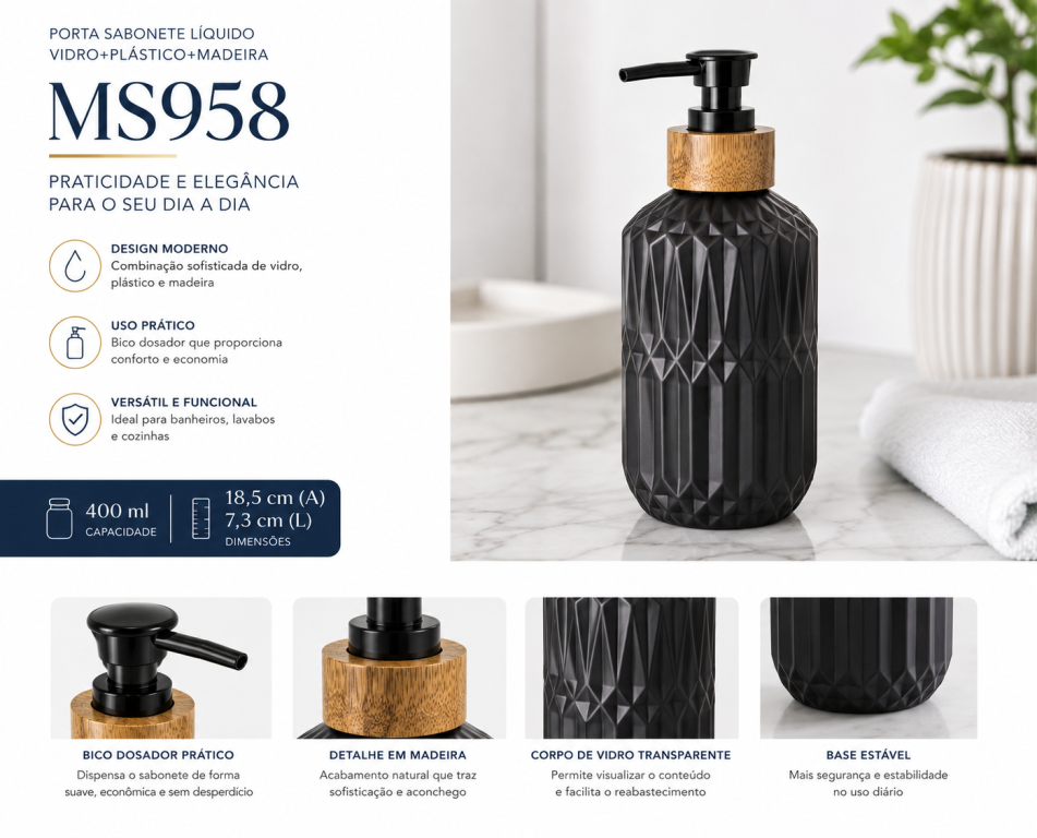 J Porta Sabonete Líquido 400ml MS958, Caixa c/ 48 UN, colocar no carrinho somente múltiplos da caixa.