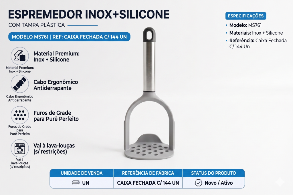 Q Espremedor Inox + Silicone MS761, Pac c/12 UN, colocar no carrinho somente múltiplos do pac.