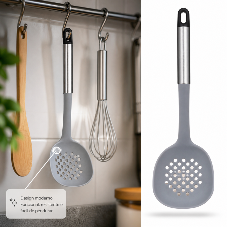 Q Espátula Perfurada de Inox 4300 + Silicone MS762, Pac c/12 UN, colocar no carrinho somente múltiplos do pac.