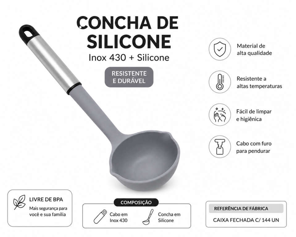 Q Concha de Inox 430 + Silicone, Pac c/12 UN, colocar no carrinho somente múltiplos do pac.