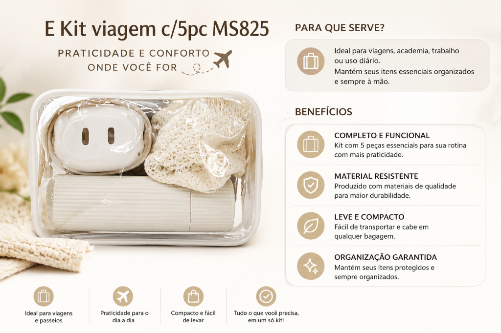 N Kit Viagem c/ 5 un MS825, Pac c/12 UN, colocar no carrinho somente múltiplos do pac.