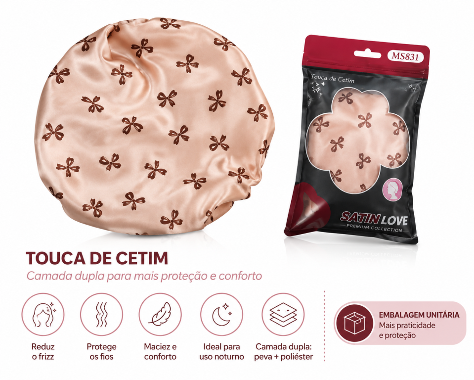 K Touca de Cetim Camada Dupla / Peva + Poliéster MS831, Pac c/12 UN, colocar no carrinho somente múltiplos do pac.