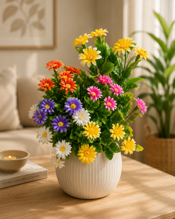 H Mini Buquê Flor c/ 5 Galhos cada 30 cm 5 opções de cores MS475 Pac c/ 12 UN, Colocar No Carrinho Múltiplos Do Pac.