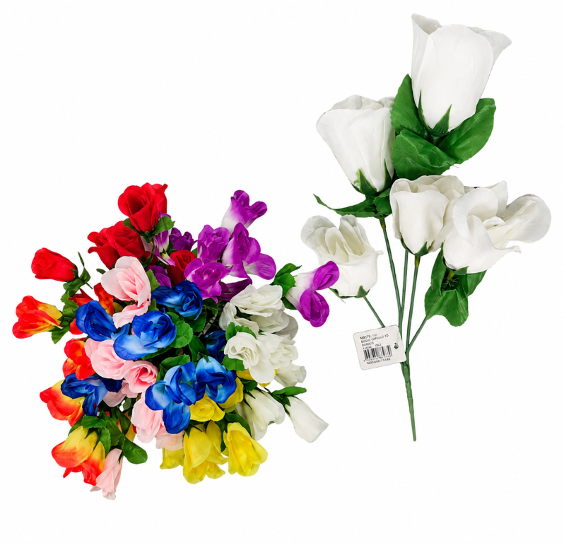H Rosa c/ 5 Galhos cada 28 cm 5 opções de cores MS514 Pac c/ 12 UN, Colocar No Carrinho Múltiplos Do Pac.