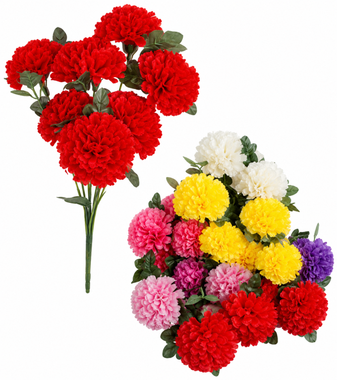 H Mini Buquê Cravo c/7 Galhos 12 Flores 12 Folhas cada 42 cm MS491 Pac c/ 12 UN, Colocar No Carrinho Múltiplos Do Pac.