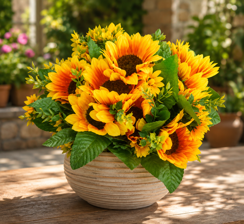H Mini Buquê Girasol c/ 7 Ramos cada 31 cm MS334 Pac c/ 12 UN, Colocar No Carrinho Múltiplos Do Pac.