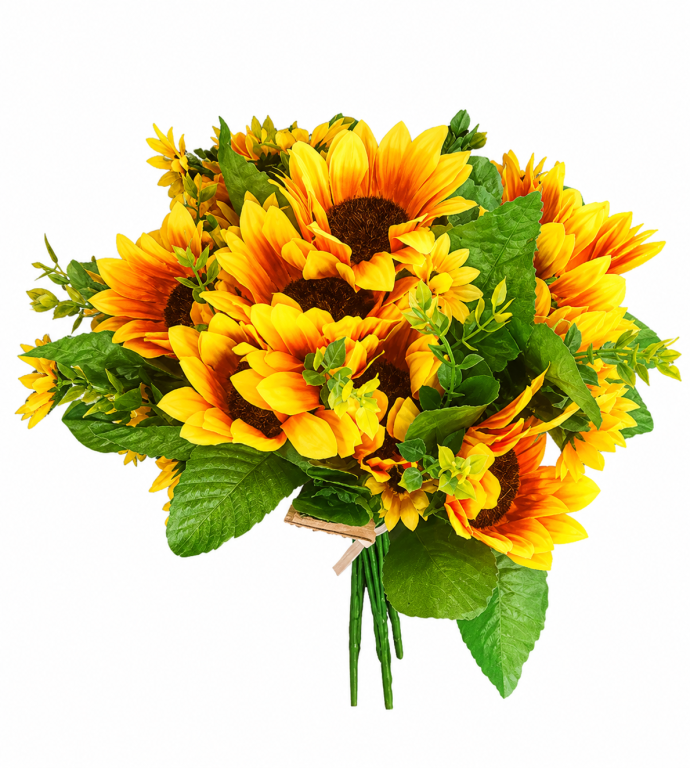 H Mini Buquê Girasol c/ 7 Ramos cada 31 cm MS334 Pac c/ 12 UN, Colocar No Carrinho Múltiplos Do Pac.
