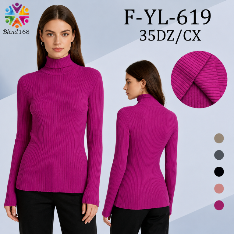 B Suéter Feminino Gola Alta Canelado F-YL-619 Diversas Cores Pac C/12 UN, Colocar no Carrinho Somente Multiplos do Pac.