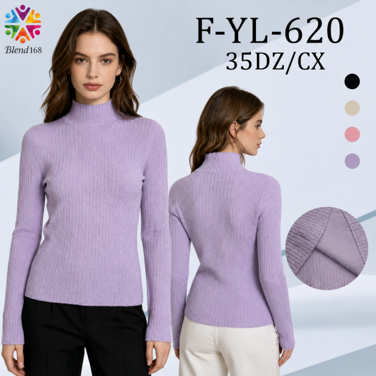 B Suéter Feminino Gola Alta Canelado F-YL-620 Diversas Cores Pac C/12 UN, Colocar no Carrinho Somente Multiplos do Pac.