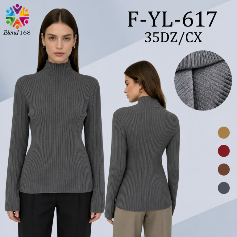 B Suéter Feminino Gola Alta Canelado F-YL-617 Diversas Pac C/12 UN,Colocar no Carrinho Somente Multiplos do Pac.