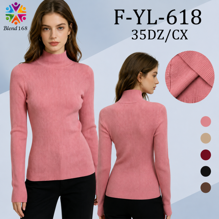 B Suéter Feminino Gola Alta Canelado F-YL-618 Diversas Pac C/12 UN, Colocar no Carrinho Somente Multiplos do Pac.