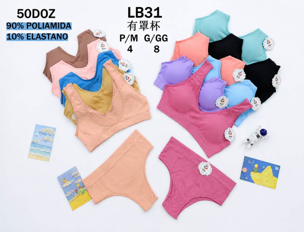 D Conjunto Top/sutiã + Calcinha Diversas Cores Modelo LB31 Pac C/12 UN, Colocar no Carrinho Somente Multiplos do Pac.