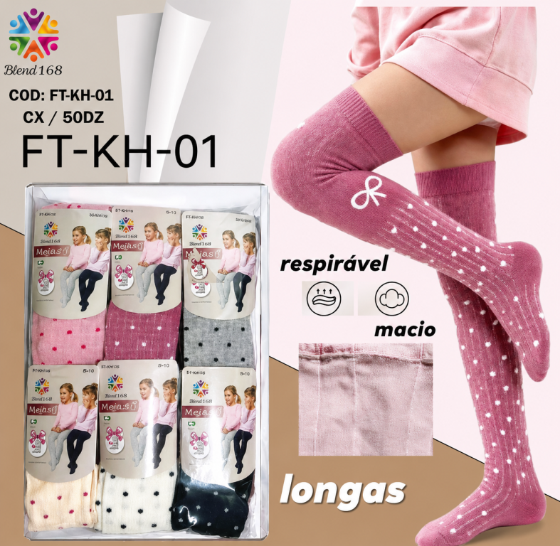 J - Meia Infantil Macia Cano Longo FT-KH-01 Diversas Cores Pac C/12 UN, Colocar no Carrinho Somente Multiplos do Pac.