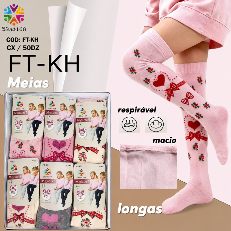 J - Meia Infantil Cano Longo ESTAMPADA  FT-KH-01 Diversas Cores Pac C/12 UN, Colocar no Carrinho Somente Multiplos do Pa