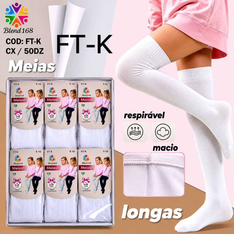 J - Meia Infantil Macia Cano Longo Branca FT-K Pac C/12 UN, Colocar no Carrinho Somente Multiplos do Pac.