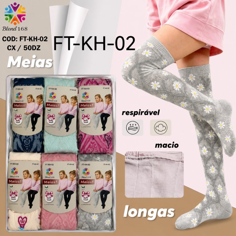 J - Meia Infantil  Cano Longo FLORES FT-KH-02 Diversas Cores Pac C/12 UN, Colocar no Carrinho Somente Multiplos do Pac.