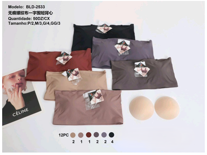 D Sutiã Tomara Que Caia Modelo BLD-2533 Diversas Cores Pac C/12 UN, Colocar no Carrinho Somente Multiplos do Pac.
