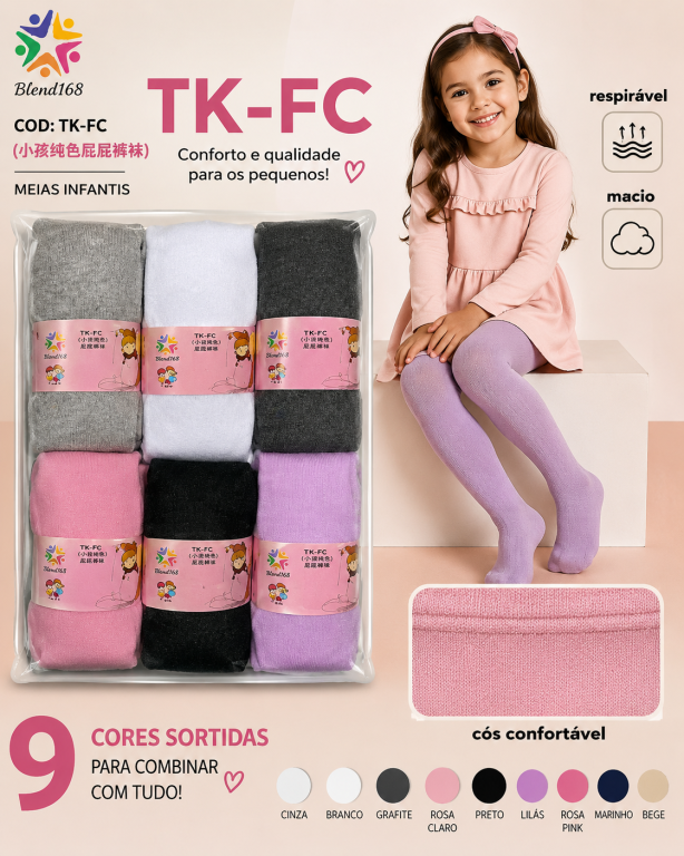 J - Meia Calça Infantil Feminina Colorida TK-FC Diversas Pac C/12 UN, Colocar no Carrinho Somente Multiplos do Pac.