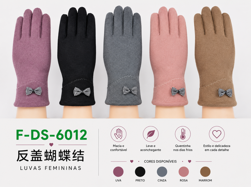 F Luva Feminina de Inverno com Laço F-DS-6412 Diversas Cores Pac C/12 UN, Colocar no Carrinho Somente Multiplos do Pac.