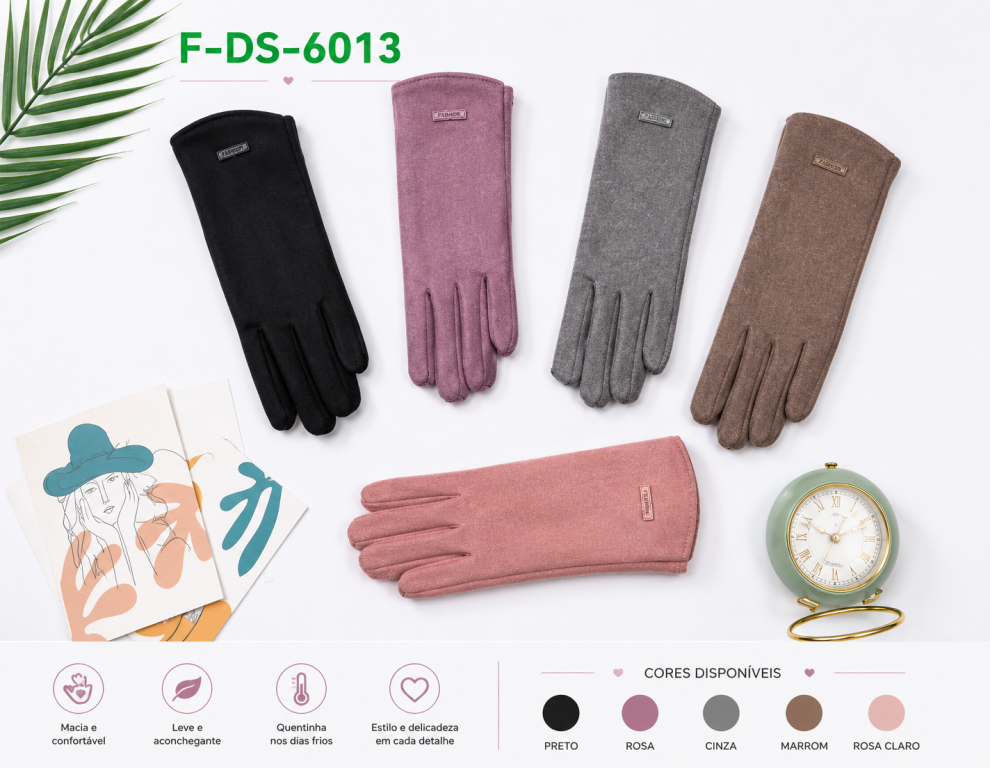 F Luva Feminina Minimalista F-DS-6413 Diversas Cores Pac C/12 UN, Colocar no Carrinho Somente Multiplos do Pac.