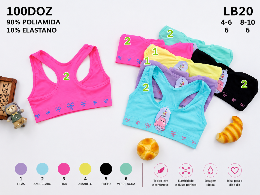 D Sutiã Infantil Modelo Asa Delta LB20 Diversas Cores Pac C/12 UN, Colocar no Carrinho Somente Multiplos do Pac.