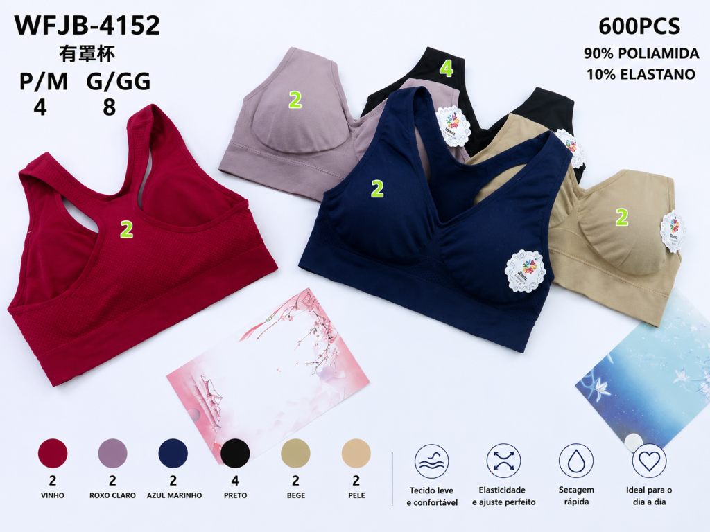 D Top Feminino Modelo Asa Delta WFJB-4152 Diversas Cores Pac C/12 UN, Colocar no Carrinho Somente Multiplos do Pac.