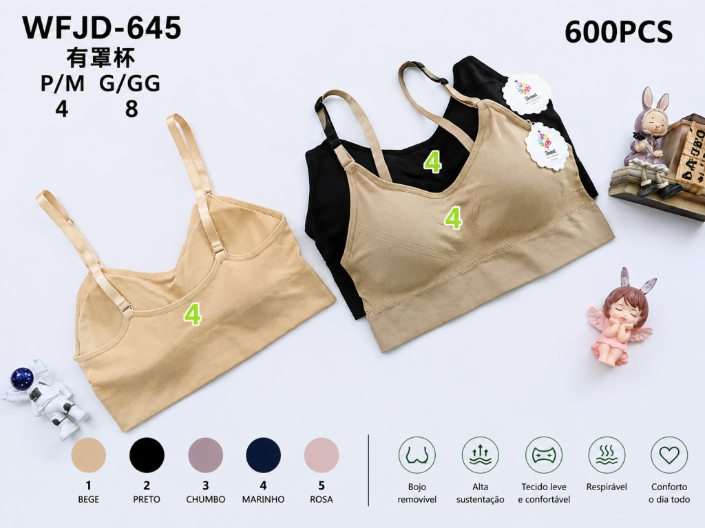 D Sutiã c/ Bojo Alça Modelo WFJD-645 Diversas Cores Pac C/12UN, Colocar no Carrinho Somente Multiplos do Pac.