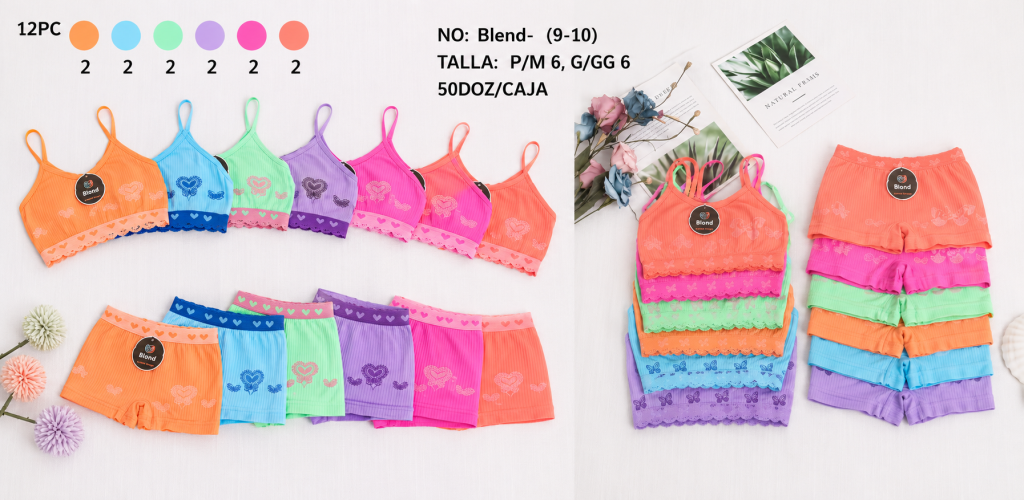 D Conjunto Sutiã+Calcinha Short Mod:Blend 9-10 Diversas Cores Pac C/12 UN, Colocar no Carrinho Somente Multiplos do Pac.