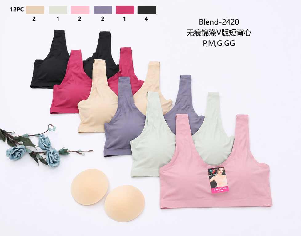 D Sutiã Top Blend-2420 Diversas Cores Pac C/12 UN, Colocar no Carrinho Somente Multiplos do Pac.