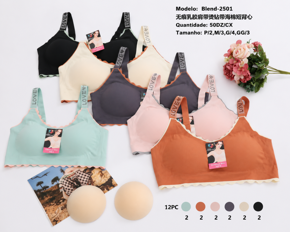 D Sutiã Top Alça Love Modelo Blrnd-2501 Diversas Cores Pac C/12 UN, Colocar no Carrinho Somente Multiplos do Pac.