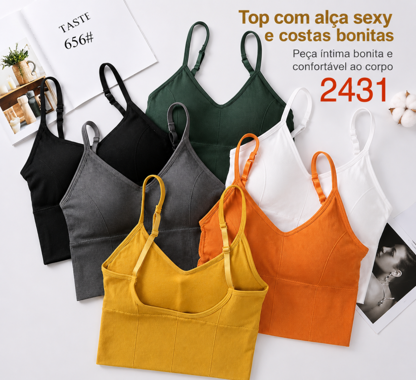 D Top com Alça de Regulagem Modelo 2431 Diversas Cores Pac C/12 UN, Colocar no Carrinho Somente Multiplos do Pac.