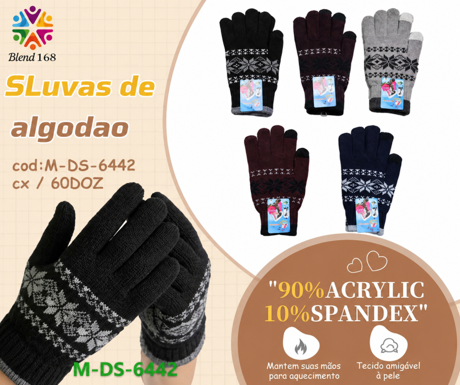 F Luva Nórdica de Inverno M-DS-6442 Diversas Cores Pac C/12, Colocar no Carrinho Somente Multiplos do Pac.