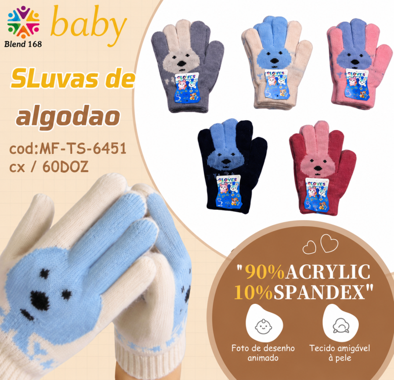 F Luva Baby Bunny Winter MF-TS-6451 Diversas Cores Pac C/12, Colocar no Carrinho Somente Multiplos do Pac.