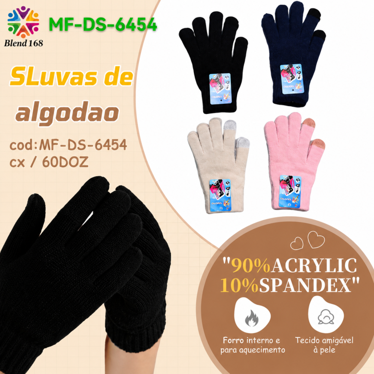 F Luva Touch Screen Básica MF-DS-6454 Diversas Cores Pac C/12, Colocar no Carrinho Somente Multiplos do Pac.