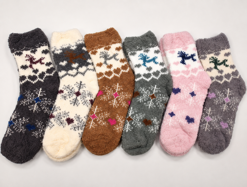 J - Meia Feminina Peluciada Floco de Neve Premium F-BR-6202 Diversas Cores Pac C/12, Colocar no Carrinho Somente Multipl